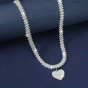 Luminosa Collana Con Pendente Scintillante Decorata Con Strass Di Lusso Cuore - Foto 1 di 6