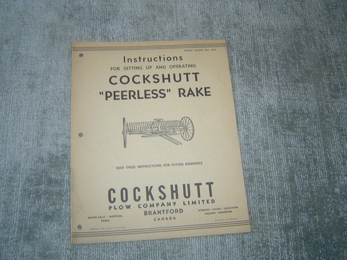 Cockshutt peerless rake set up operating instructions manual | eBay