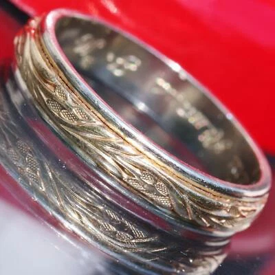 14k multi tone gold wedding band ring size 9.75 handmade antique 4.9gr Artcarved - Image 1 of 4