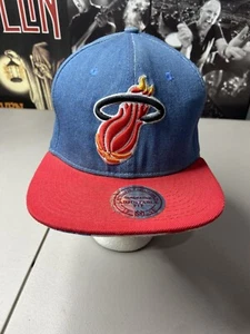 Miami Heat Hat Mitchell & Ness NBA Denim Red Snapback Adjustable Cap - Picture 1 of 5