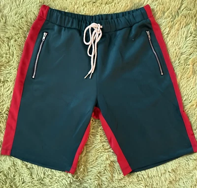 Pantalones cortos de baloncesto Smoke Rise Sweat para hombre talla grande Verde con rayas rojas Bolsillos con cremallera Foto 1 de 4