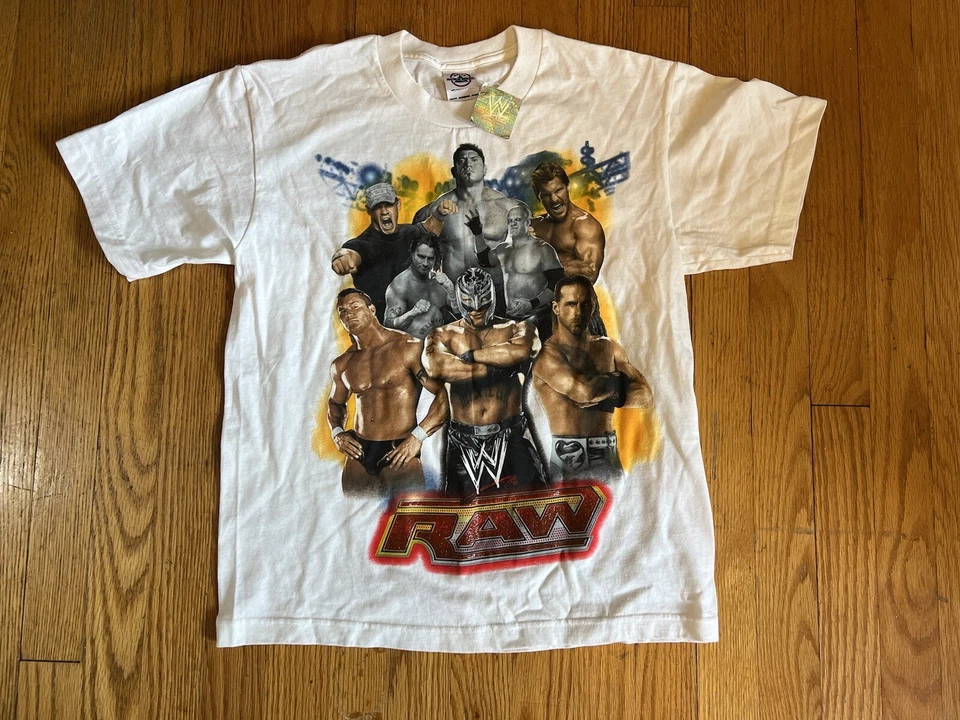 Vintage WWE RAW Rey Mysterio Kane RKO Shawn Michaels Cena T-Shirt Youth L NWT!! - Image 1 of 4