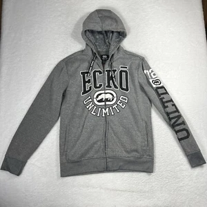 Felpa con cappuccio Ecko Unltd uomo grigia med full zip manica logo spellout vintage coulisse - Foto 1 di 7