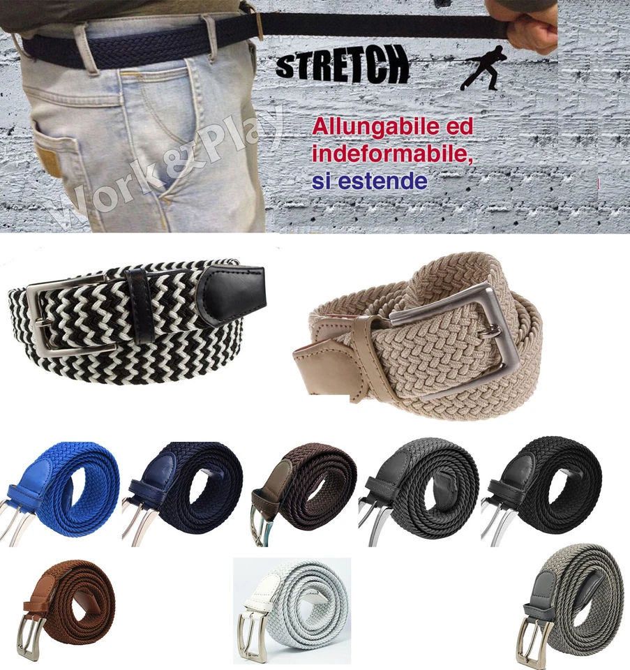 cintura elastica uomo cinta stretch intrecciata corda regolabile casual 140 150 - Immagine 1 di 1