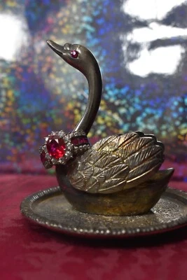 Sterling and Ruby CZ halo ring, cushion cut statement cocktail ring and swan - Image 1 of 4