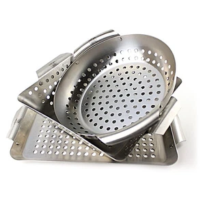3 Piece Stainless Steel Set BBQ Grill Basket Accessory Grilling Vegetable Father - Picture 1 of 5