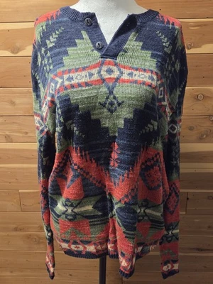 Ralph Lauren Denim & Supply Aztec Navajo вязаный свитер Henley размер средний  - Изображение 1 из 4
