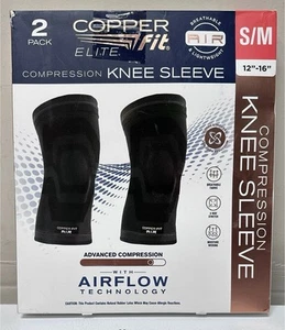 Elite Copper Fit Knee Compression Sleeve Flexible S/M 12”- 16" 2 Pack - Picture 1 of 1