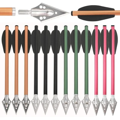 6.3" Aluminium Bolts Mini Arrows Blade Broadheads Vanes Bow Archery Hunting - Image 1 of 4