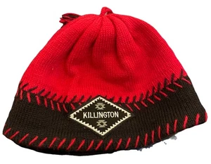 Cappello da sci vintage in lana Killington Vermont rosso e nero lavorato a maglia Beanie Merkeley - Foto 1 di 4