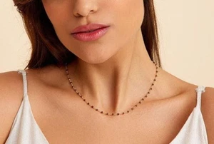 Minimalist Garnet Beaded Necklace Sterling Silver Tiny Gemstone Jewelry Handmade - Picture 1 of 4