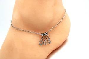 Edelstahl Schmuckset Silber QOS Zirkonia Anhänger Fußkettchen & Ohrringe - Picture 1 of 15