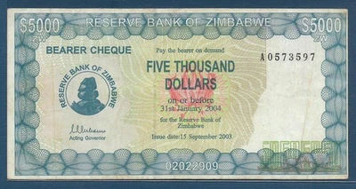 Zimbabwe 5000 Dollars, 2003, P 21a (Prefix A), VF+ - Image 1 of 2