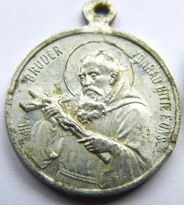 Antique German Holy Medal Bruder Konrad St. Conrad Monk &  Black Madonna protect - Picture 1 of 2