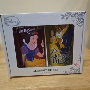 2 DISNEY Colored 16 oz. Princess Glasses Beauty And The Beast & Snow White - Picture 1 of 9