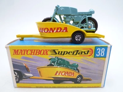 VINTAGE MATCHBOX SUPERFAST No.38c HONDA MOTORCYCLE TRAILER IN ORIGINAL BOX 1970 - Image 1 of 4