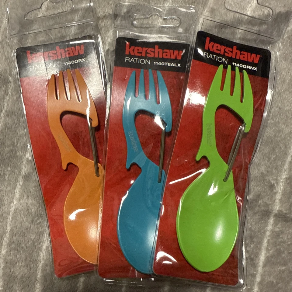 3 Kershaw Ration Multi Tool Spork Spoon Fork Carabiner & Bottle Open 1140 - Image 1 of 1