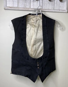 Antique men’s Late Victorian To Edwardian 2 Pocket Shawl Collar Wool Vest Black - Picture 1 of 8