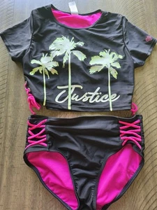 Justice Palm Tree Print Bikini Set with Lace-Up Sides Girls - Picture 1 of 9