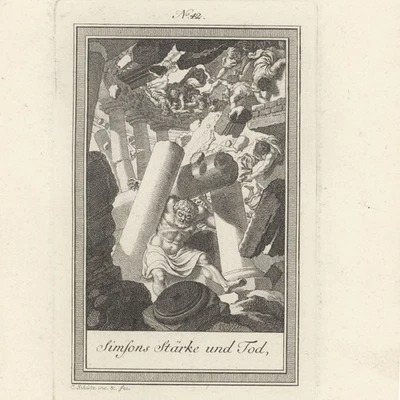 Bibel Altes Testament Simson Einsturz Tempel Weltgeschichte Kupferstich 19 Jhd - Bild 1 von 3