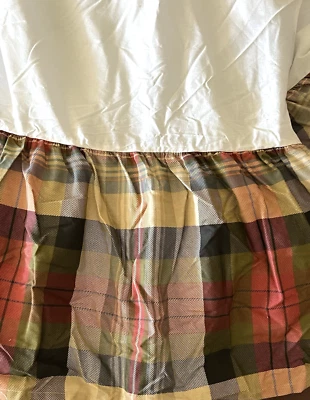 Chaps Queen Bed Skirt Hudson River Valley Plaid Green Black Red Cream 15” Drop - Image 1 of 4