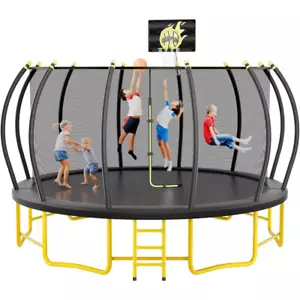 16FT Pumpkin Trampoline with Basketball Hoop, Enclosure Net & Steel Frame - Picture 1 of 11