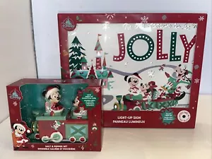 Disney Parks Holiday Mickey Christmas Train Light Up Sign And Salt & Pepper Set - Picture 1 of 12