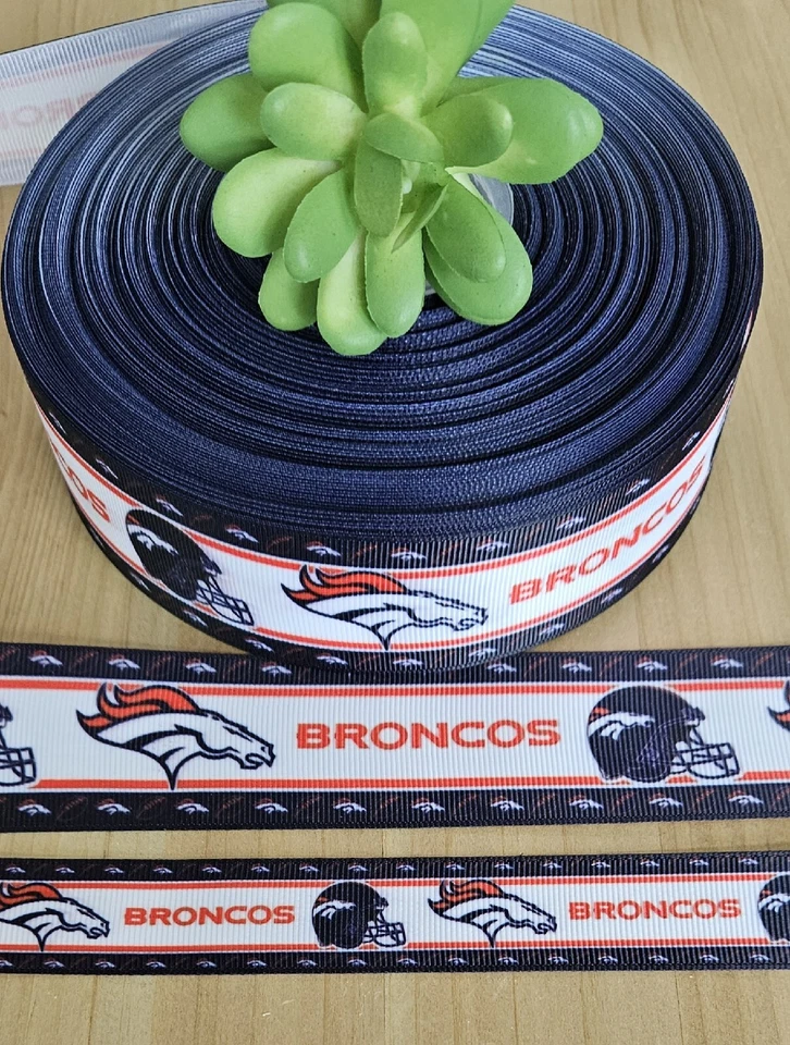 7/8 & 1.5" (1YD) Denver Broncos Football Grosgrain Ribbon Cheer Bow Lanyard - Image 1 of 1