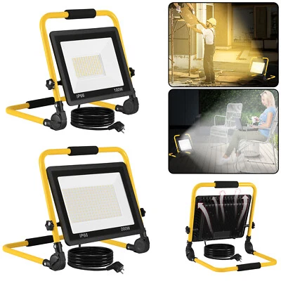100W 200W LED Fluter Flutlicht Gelb Stativ Baustrahler Scheinwerfer mit Stecker - Bild 1 von 4
