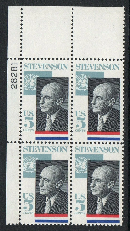 ALLYS US Plate Block Scott #1275 5c Adlai Stevenson [4] MNH OG F/VF [STK] - Image 1 of 1