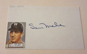 Tarjeta de índice autografiada 3X5 de Sam Mele (m. 2017) MLB béisbol Washington Senators - Imagen 1 de 2