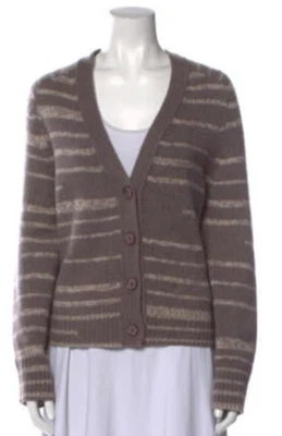 Cárdigan 360 Cashmere Mujer Marrón Claro Gris Rayas Suéter Nuevo Con Etiquetas Grande Foto 1 de 3