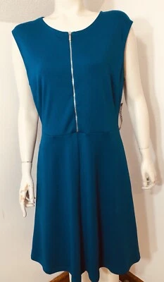 New York Co Womens Large New Royal Blue Sleeveless Cotton Dress Exposed Zipper - Image 1 of 4