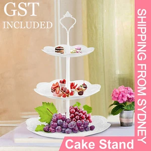 3 Tier Cake Stand Cupcake Holder Set White Plastic Dessert Display Wedding Party - Picture 1 of 12
