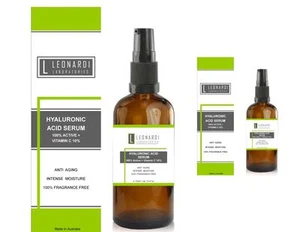2 x Pure 100% Hyaluronic Acid Serum + Vitamin C 100ml with Serum Pump - Picture 1 of 2