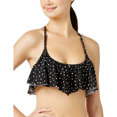 Top de bikini California Waves estampado de puntos negros con volantes macramé talla D/DD NUEVO CON ETIQUETAS Foto 1 de 3