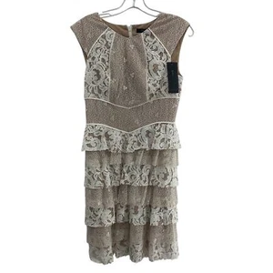 BCBGMAXAZRIA Midi Women's Ruffle Floral Lace Sheath Dress Beige/White Size 4 NWT - Picture 1 of 5