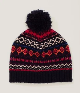 Neu mit Etikett Ann Taylor LOFT schwarz rot Bommel Damen Beanie Mütze Einheitsgröße - Bild 1 von 1
