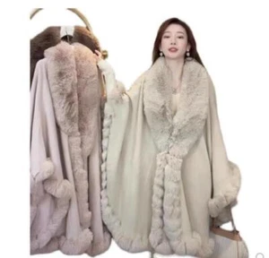 Faux Fox Fur Collat Women Wraps Cape Warm Snow Coat Jacket Outwear Winter - Picture 1 of 4