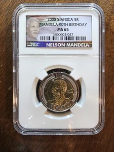 2008 South Africa 5 Rand Nelson Mandela's 90th Birthday Coin NGC MS65 Mandela  - Picture 1 of 4