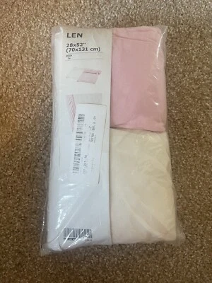 IKEA LEN 203.201.90 Sábana Ajustable para Cuna Blanca y Rosa 28x52” PACK DE 2 NUEVAS Foto 1 de 3