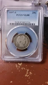 1897 S Barber Silver Quarter Dollar 25C PCGS VG08 5185 - Picture 1 of 4