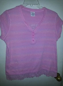  Neu ohne Etikett ~ 2 Canyon River Blues Mädchen XL glitzernd gestreifte Sommertops mit Flügelärmeln - Bild 1 von 9