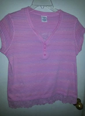  NUEVO SIN ETIQUETAS ~ 2 Prendas para el torso de verano Canyon River Blues para niñas XL brillantes a rayas con mangas de gorra Foto 1 de 4