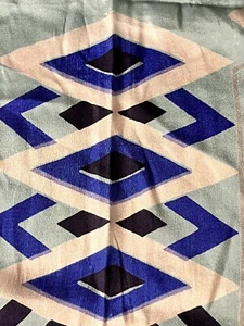 MCM Long BLUE Scarf Mid Century 65"x19" Abstract Pattern Stylized SEE PHOTOS - Picture 1 of 23