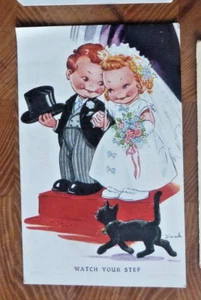 AK Raphael Tuck Hochzeitsuhr Your Step schwarze Katze Dinah - Bild 1 von 2