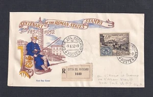 VATICAN CITY 1952 ’STAMP CENTENARY' ON CACHETED REGISTERED FIRST DAY COVER - Picture 1 of 2