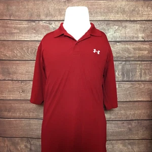 Under Armour Mens Short Sleeve Polo Shirt Red Button Front Size Large - Picture 1 of 6