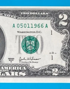 May 1, 1966 / 5 January 1966 : A 05011966 A BIRTHDAY Note $2 Two Dollar Bill - Picture 1 of 3