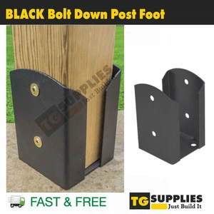 Heavy Duty Galvanised Black Bolt Down Post Support Post Anchor Post Bracket - Picture 1 of 6